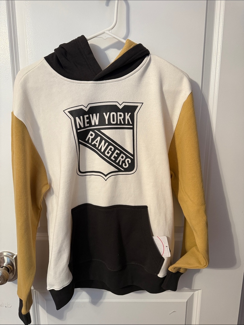 Youth Large New York Rangers Colorblock Hoodie - White, Black & Mustard